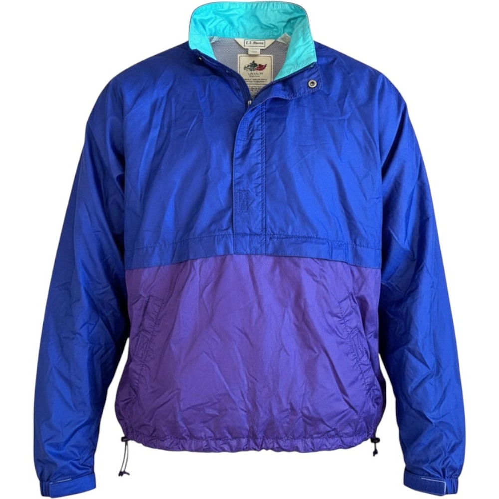 Vtg 90s LL Bean Anorak‎ Windbreaker Purple Green Colorblock Ripstop Half Zip XL